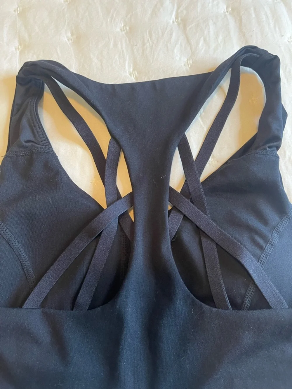 Fabletics Sports Bra XXS Black Strappy Criss Cross Back Padded High Support Gym